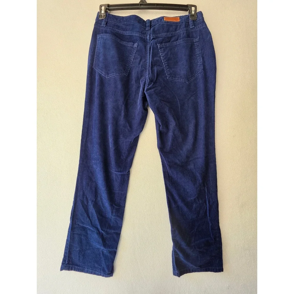 Lands End Womens Navy Corduroy Pants Petite 10 Straight Leg Stretch Fit 2 Blue